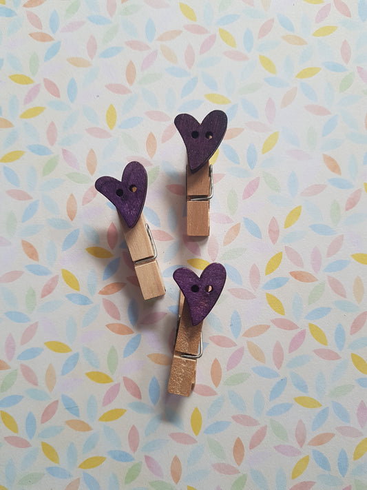 heart mini memo peg clips - purple