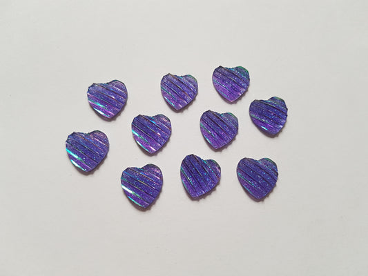 glitter heart cabochons - purple