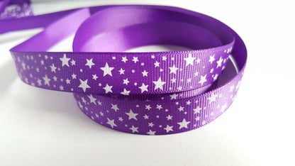 3m printed grosgrain ribbon - 16mm - stars - purple