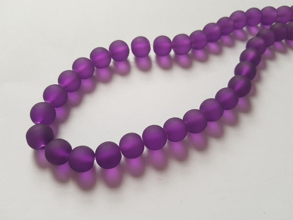 10mm frosted glass beads - purple
