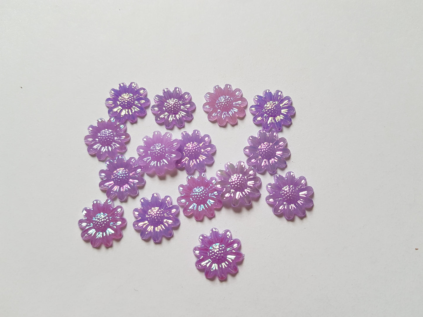 12mm AB plated flower cabochons - purple