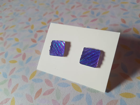 druzy striped stud earrings - square - purple