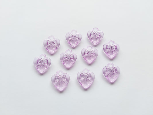 17mm acrylic heart pendants - bow design - purple