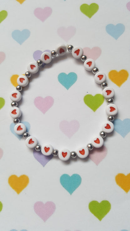 beaded heart coin bracelet - red 