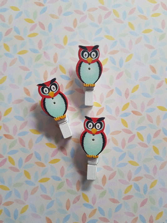 owl mini memo peg clips - red