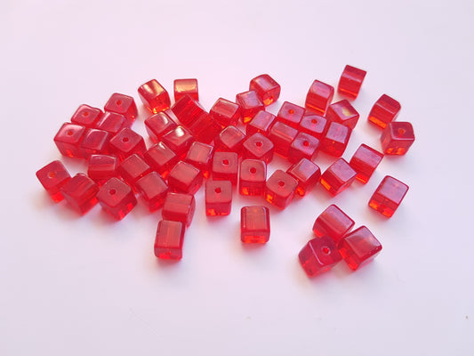 6mm glass cube beads - red