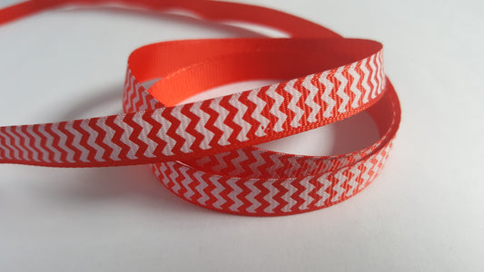 3m printed grosgrain ribbon - 9mm - chevron - red