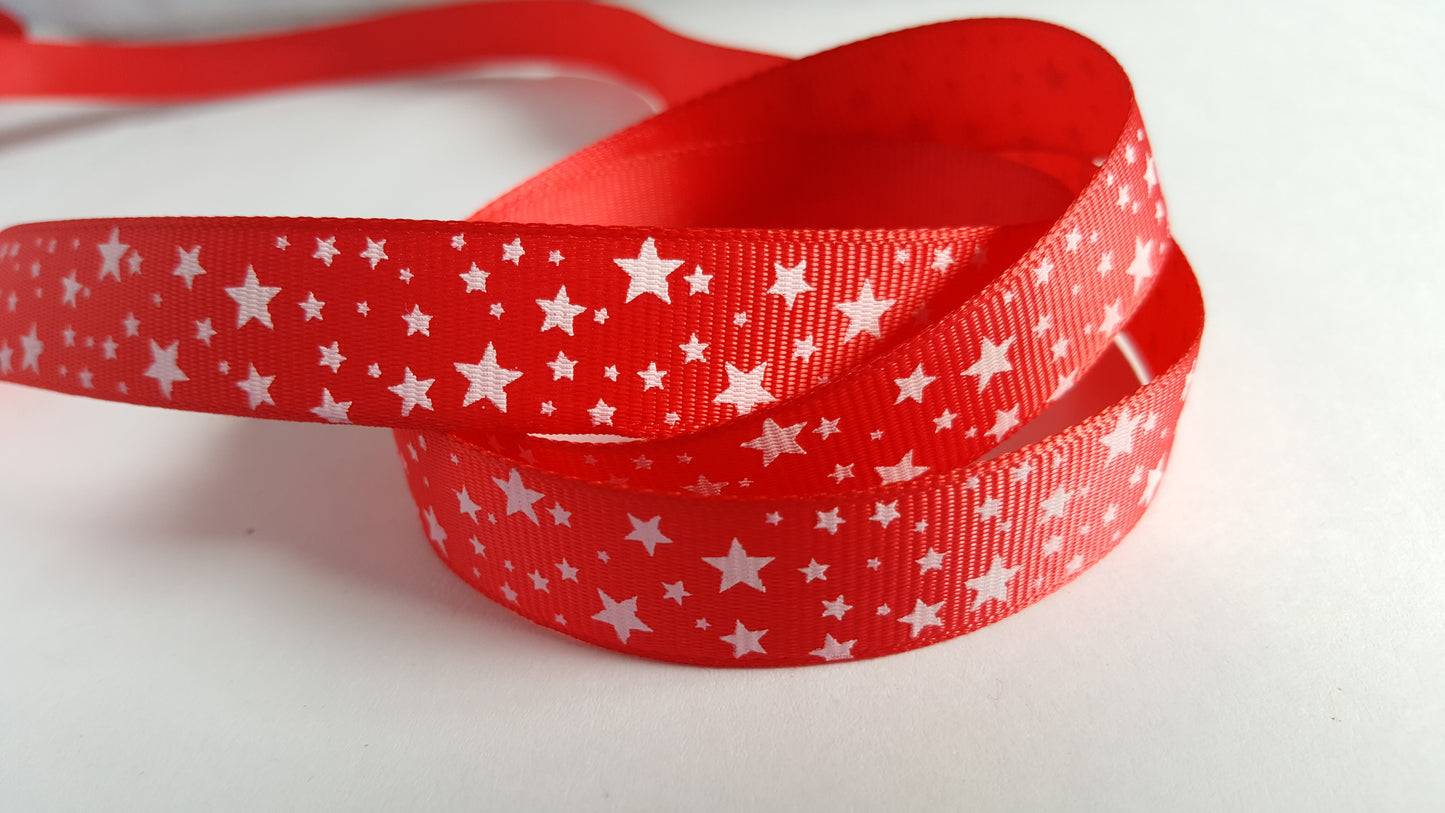 3m printed grosgrain ribbon - 16mm - stars - red 