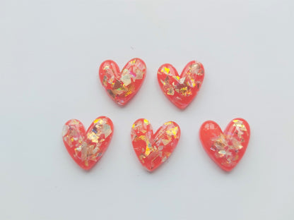 20mm sparkle resin heart cabochons - red