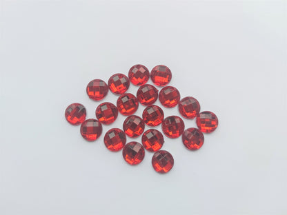 10mm acrylic rhinestones - faceted round - red