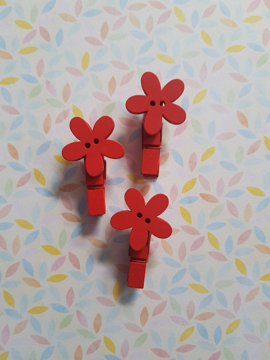 flower button memo peg clips - red