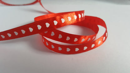 3m printed satin ribbon - 10mm - hearts - red