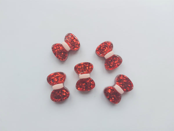 22mm resin glitter bow flatback cabochons - red
