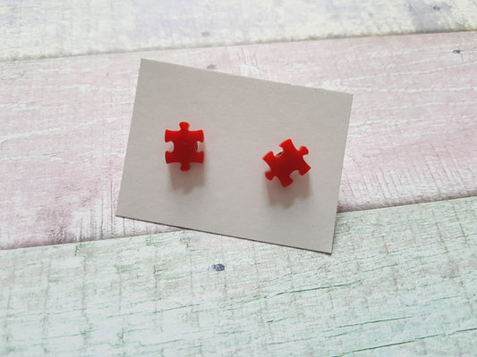 jigsaw stud earrings - red