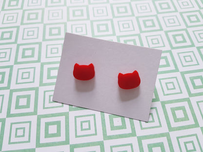 cat stud earrings - red