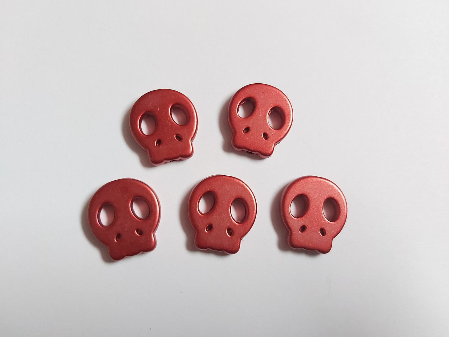 21mm metallic acrylic skull beads - red 