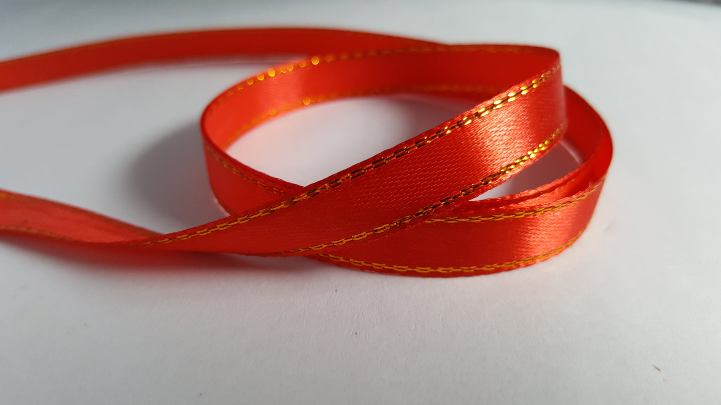 3m gold-edged satin ribbon - 10mm - red