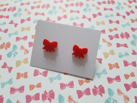 bow stud earrings - red