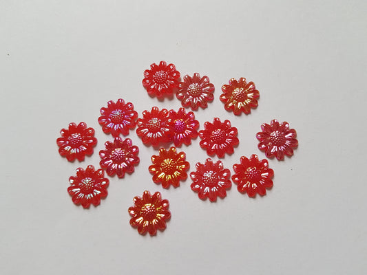 12mm AB plated flower cabochons - red