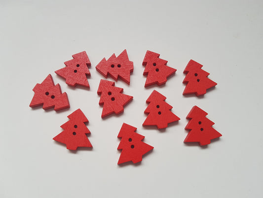 23mm wooden christmas tree buttons - red