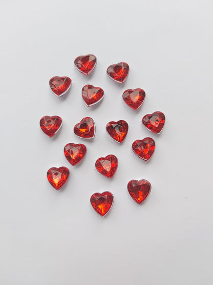 12mm acrylic heart rhinestones - red