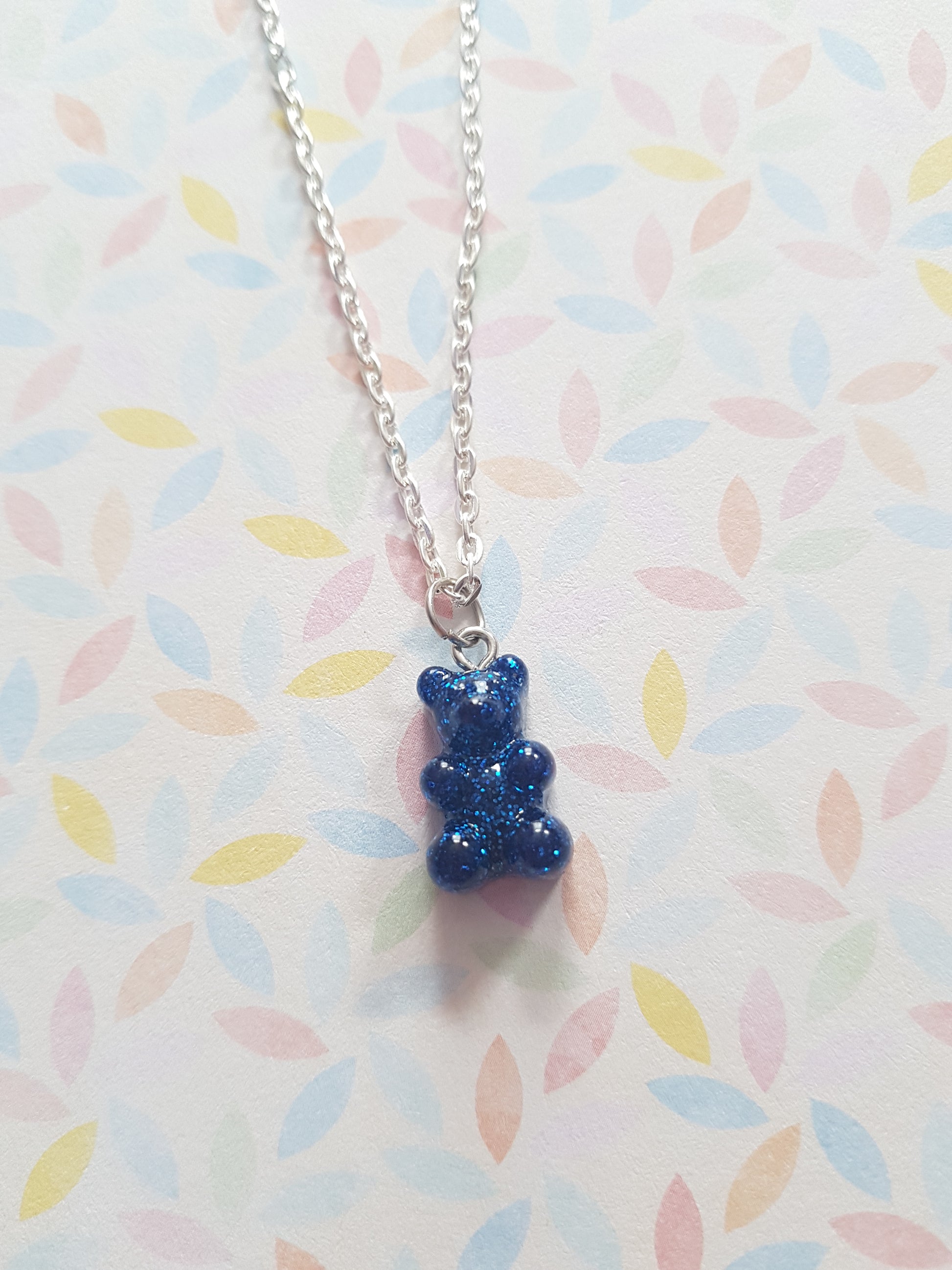 neon glitter gummy bear necklace - royal blue 