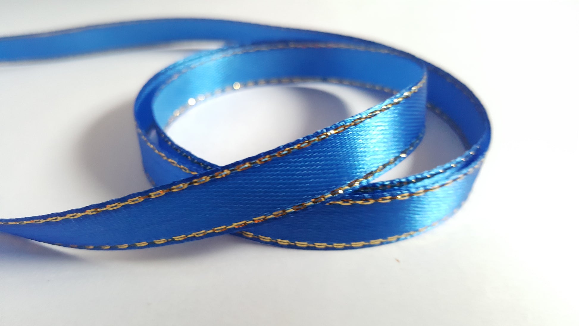 3m gold-edged satin ribbon - 10mm - royal blue