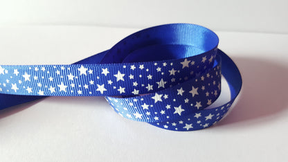 3m printed grosgrain ribbon - 16mm - stars - royal blue 