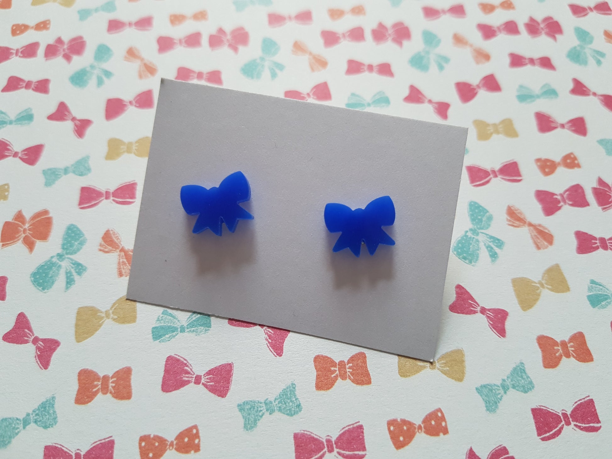 bow stud earrings - royal blue