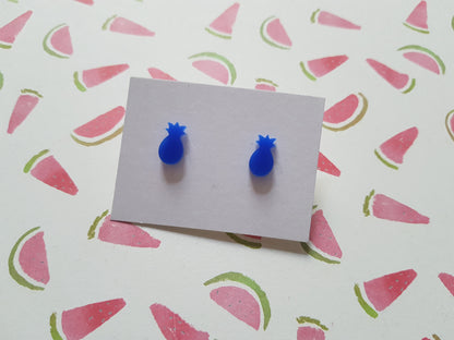 pineapple stud earrings - royal blue