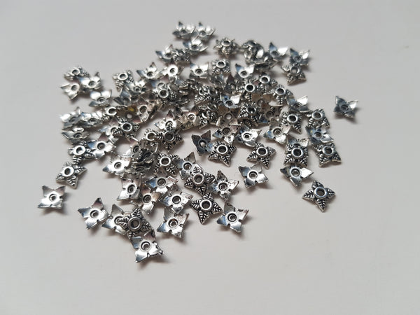 6mm square beadcaps - silver plated