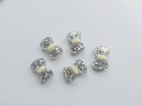 22mm resin glitter bow flatback cabochons - silver