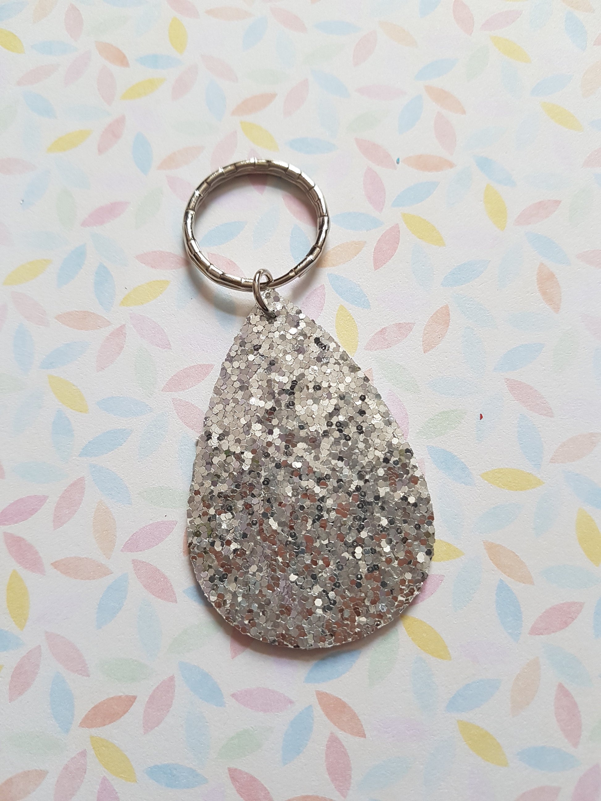 faux leather glitter drop keyring - silver