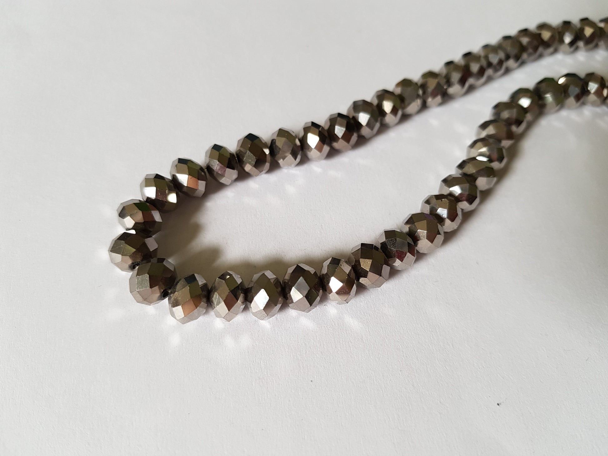 8mm faceted glass rondelle beads - silver (metallic) 