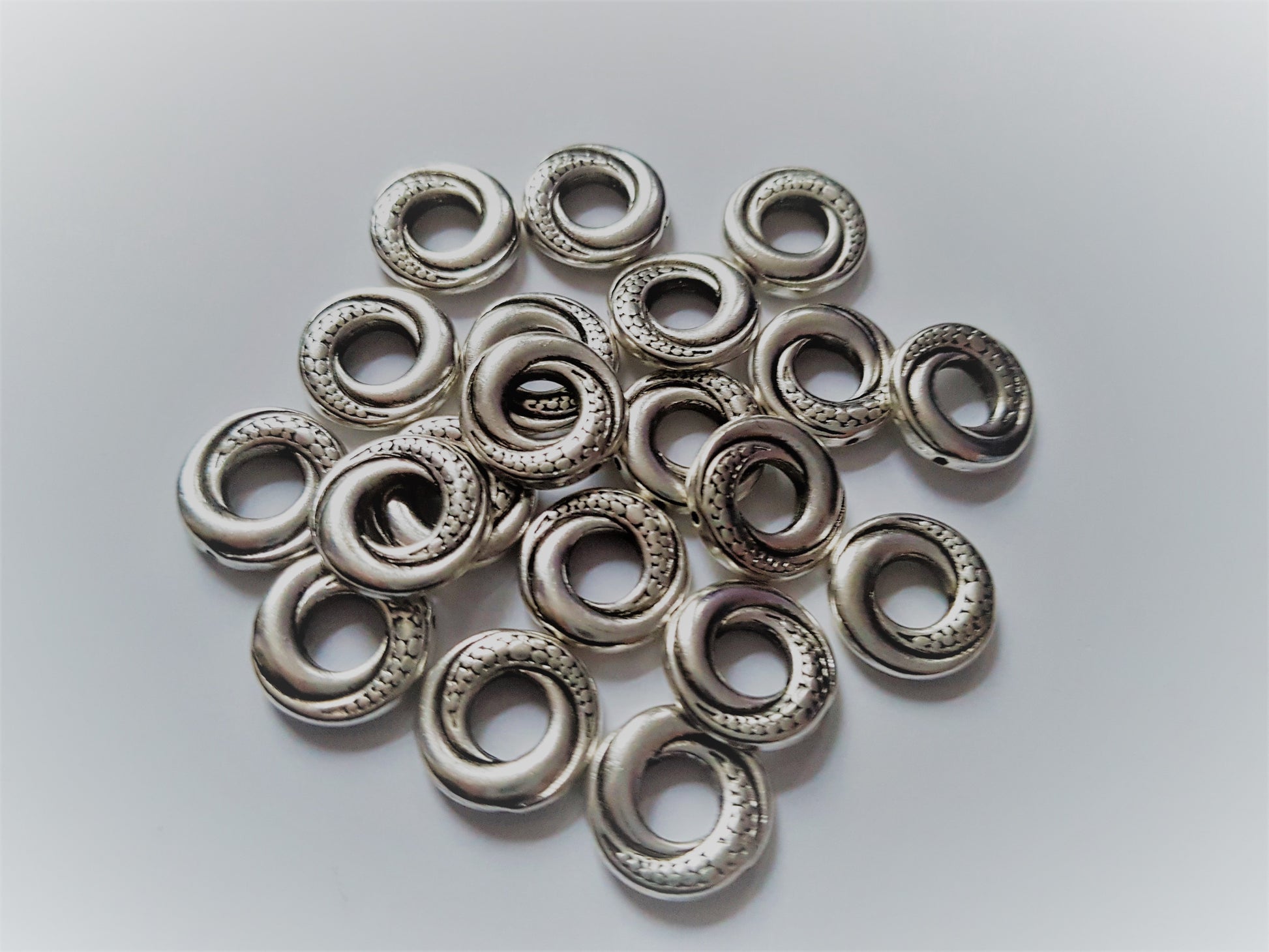 15mm donut ring spacer beads - silver plated