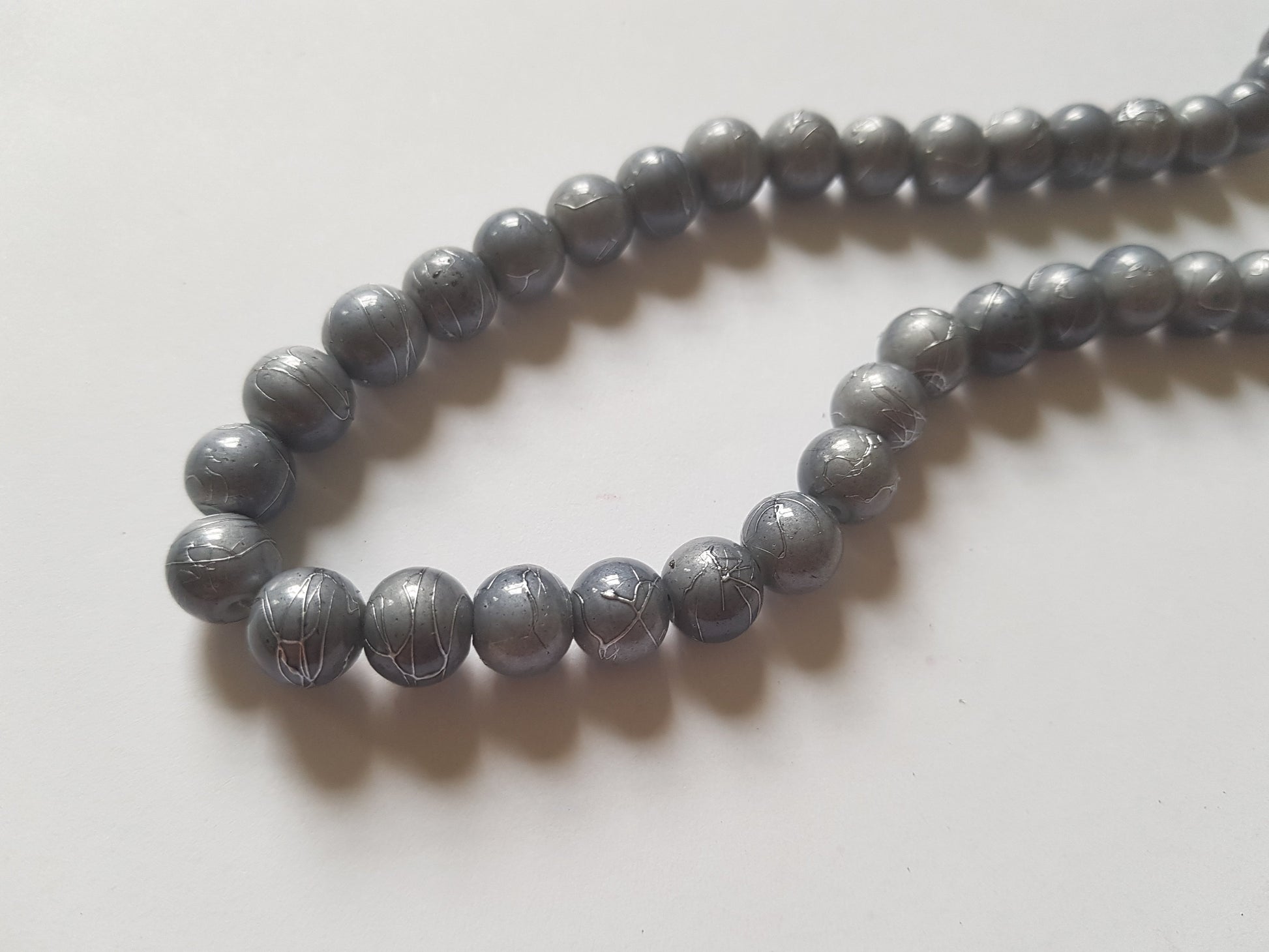 8mm metallic drawbench glass beads - silver