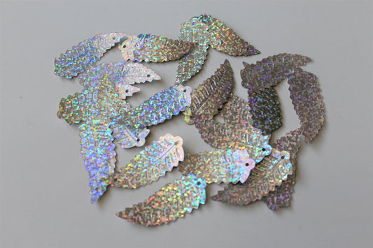 47mm holographic leaf sequins - silver