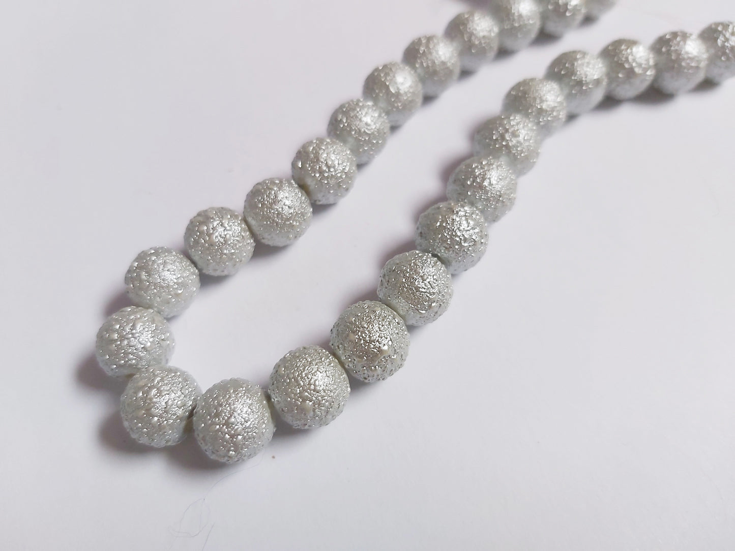 10mm matte effect glass pearl beads - silver