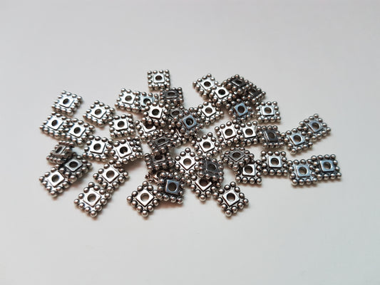 50 x Tibetan Style Spacer Beads - Square - 7mm - Silver Plated