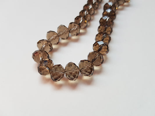 10mm faceted glass rondelle beads - smokey grey 