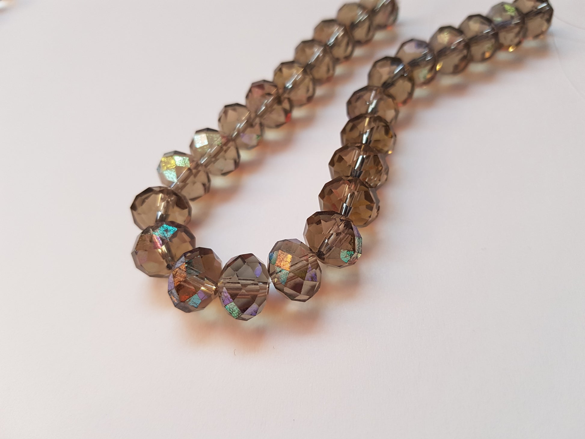 10mm faceted glass rondelle beads - smokey grey AB 