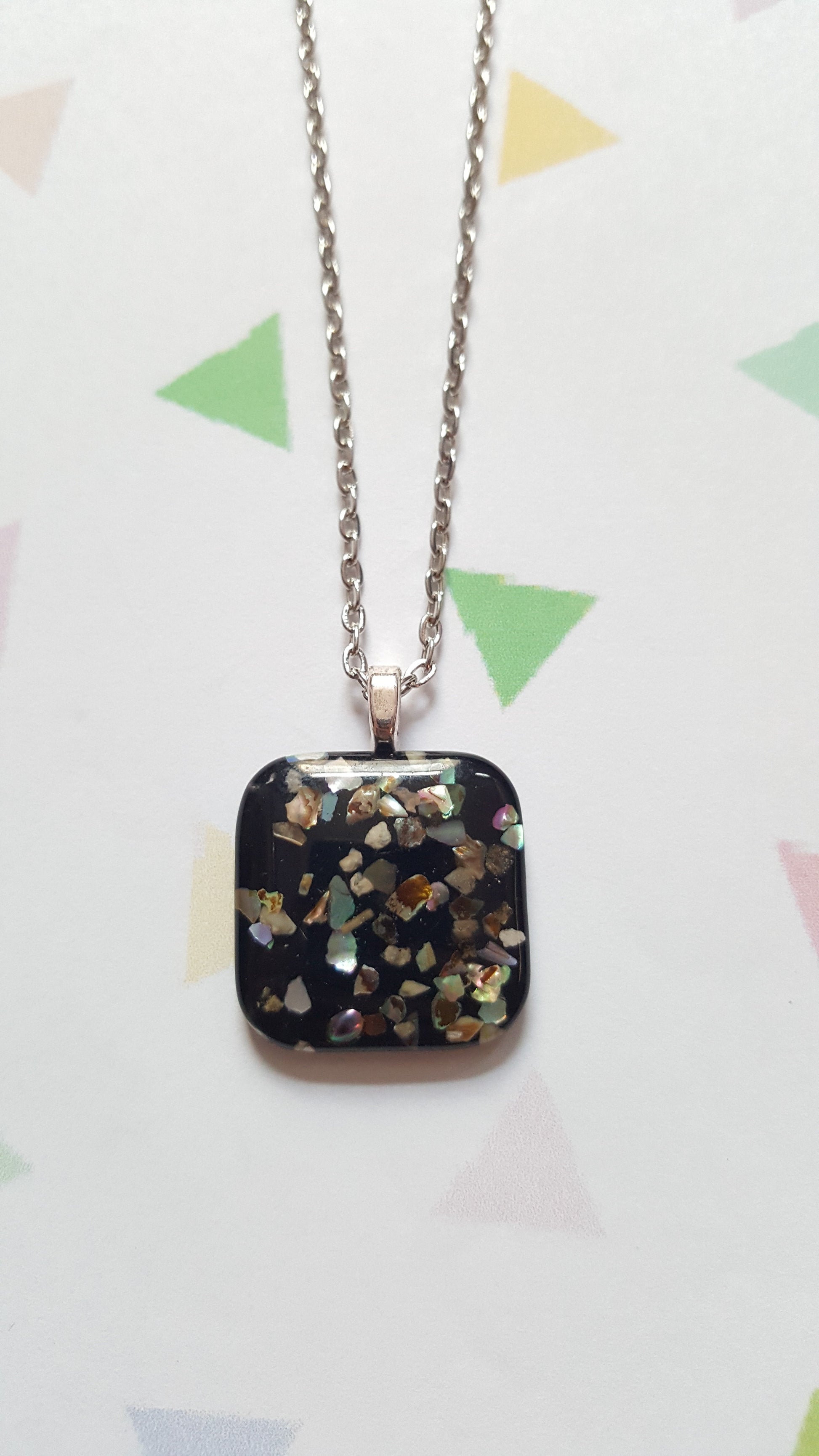 black glitter necklace - square