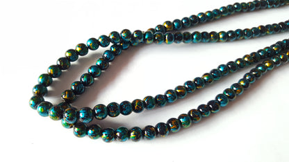 6mm painted baked glass beads - teal