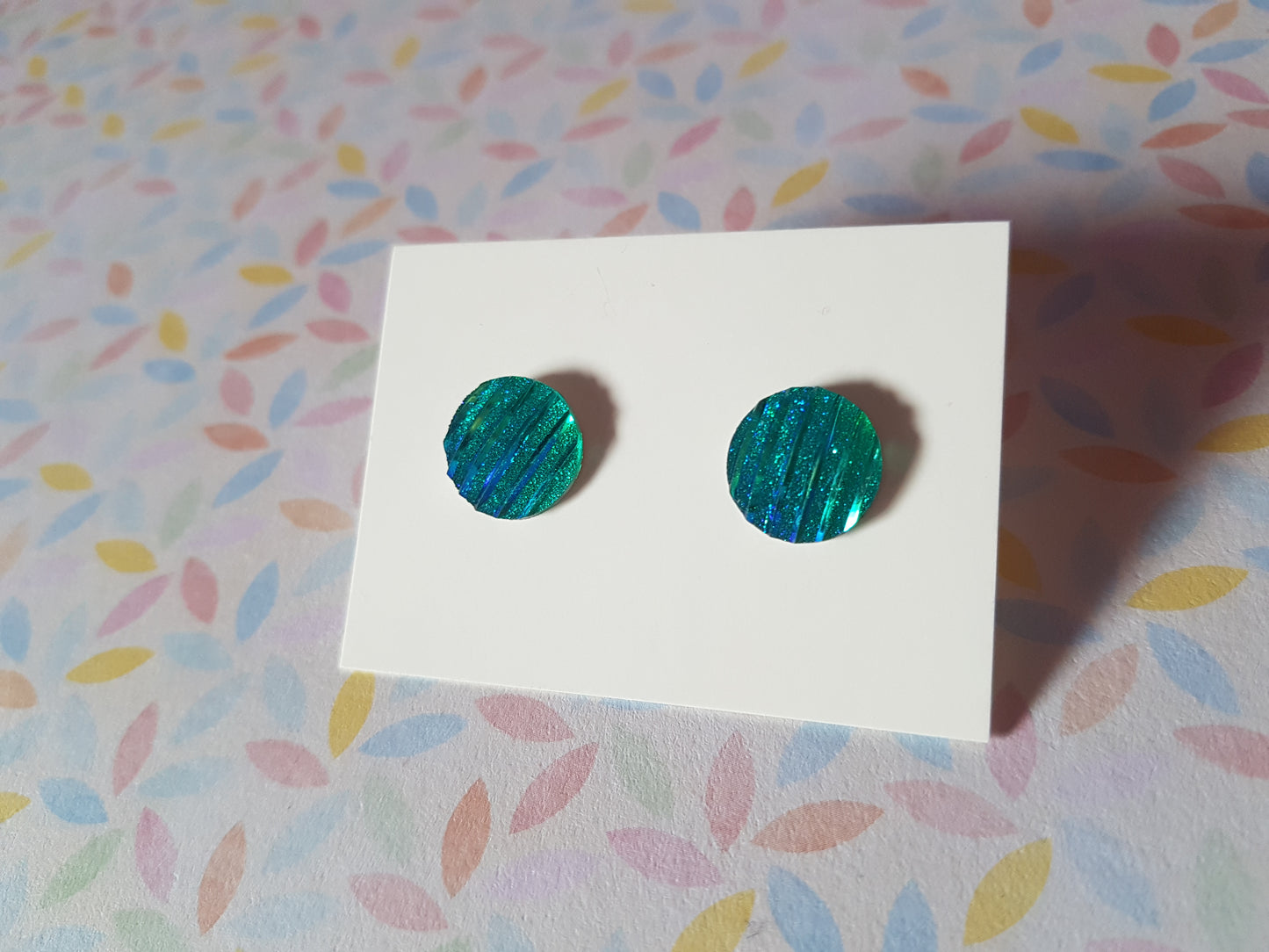 druzy striped stud earrings - round - teal