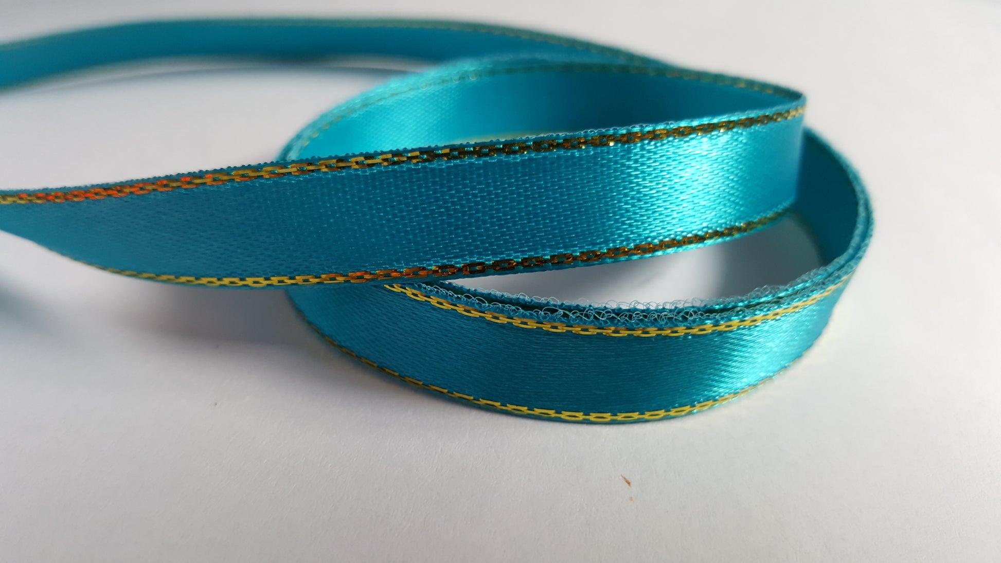 3m gold-edged satin ribbon - 10mm - teal