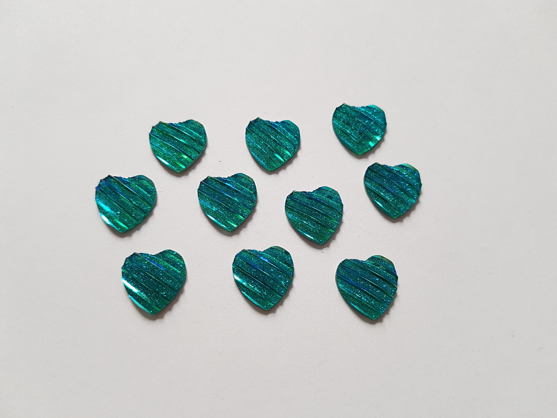 glitter heart cabochons - teal