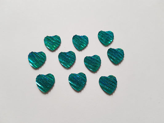 glitter heart cabochons - teal