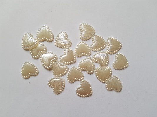 14mm acrylic pearl heart cabochons - white