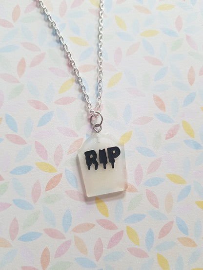 resin gravestone necklace - white (glitter)