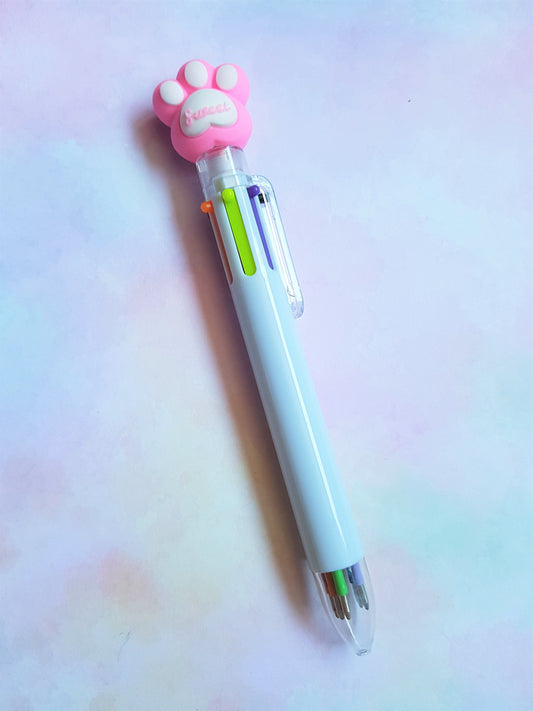 6 in 1 coloured pawprint pen - white